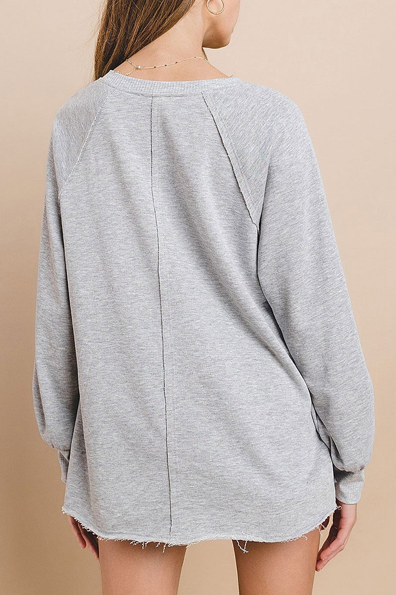 French terry raw edge detail knit sweater (RSSW5043)