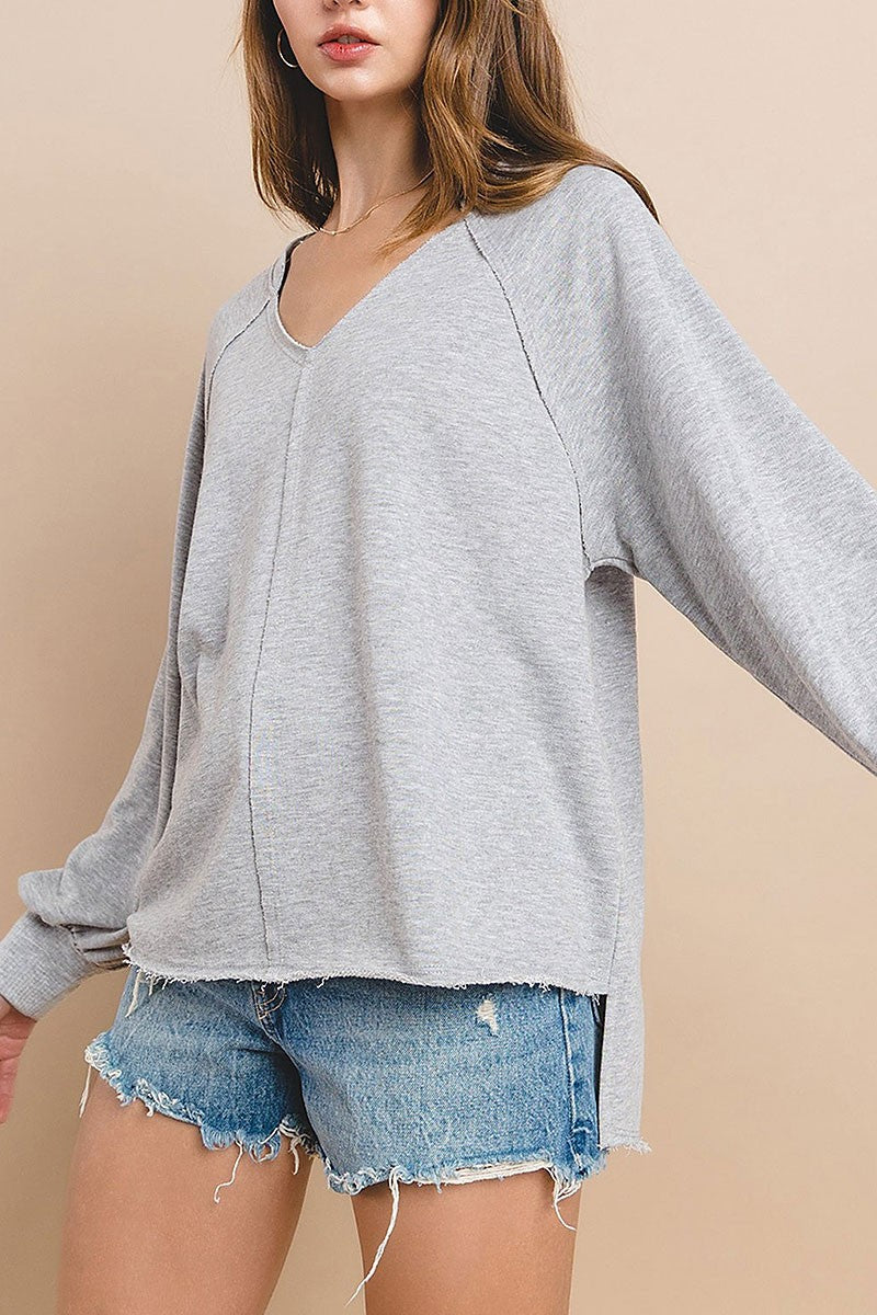 French terry raw edge detail knit sweater (RSSW5043)