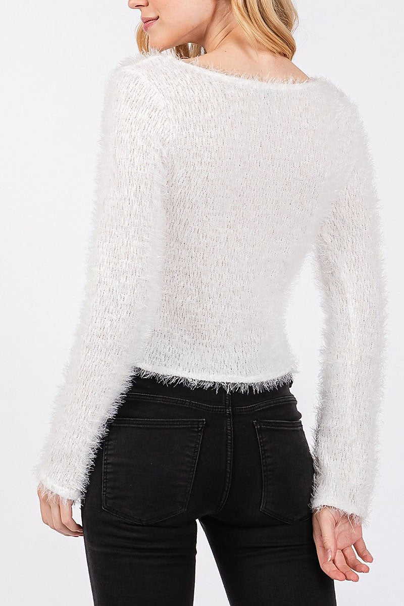 Soft fur stretch long sleeves knit crop top (RSSW5057)