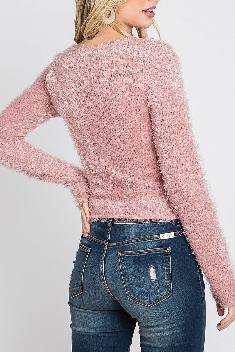 Soft fur stretch long sleeves knit crop top (RSSW5057)