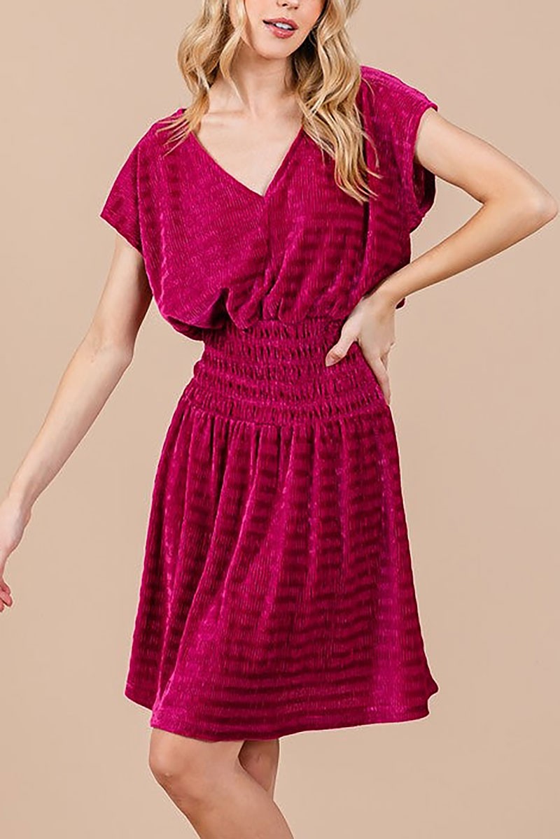 Textured knit smocking detailed mini dress (RSSW5072)