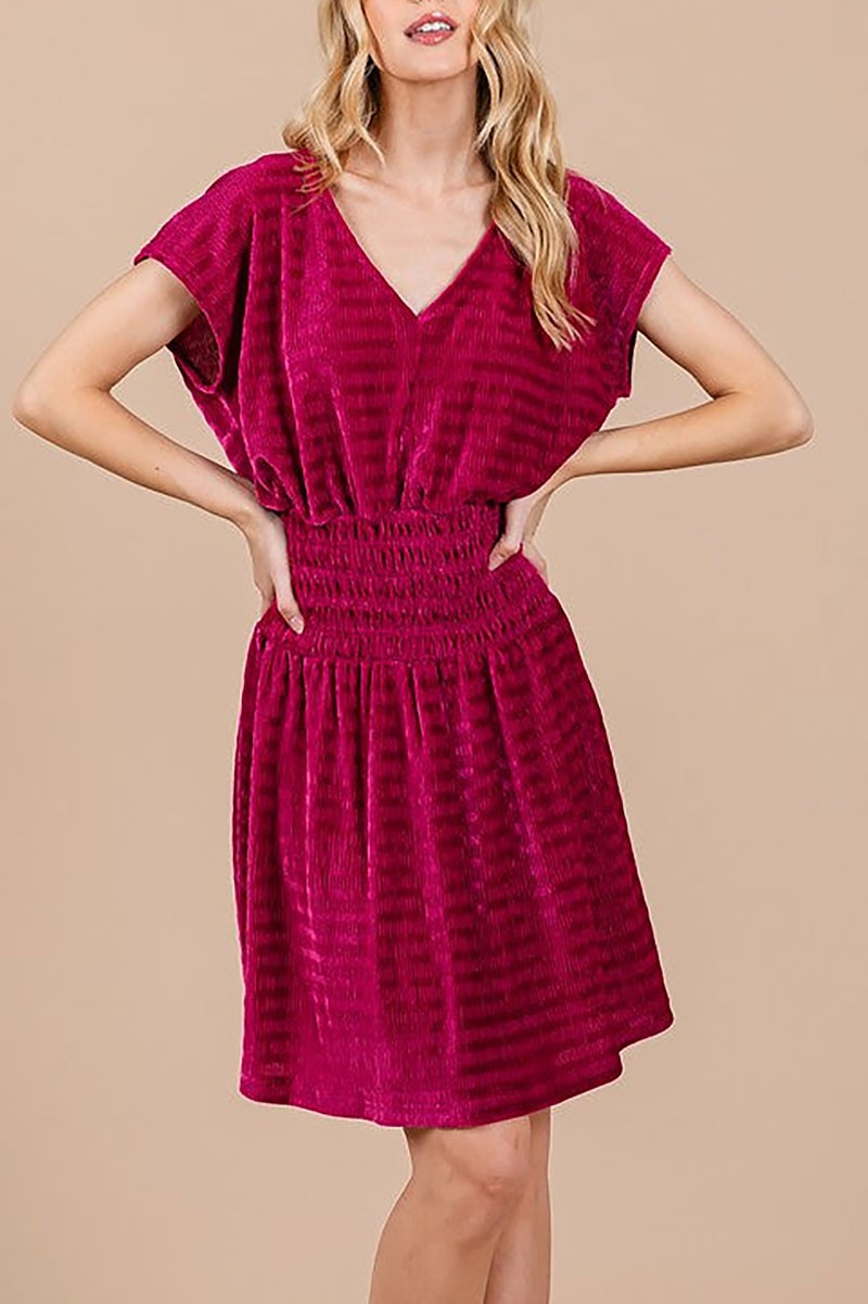 Textured knit smocking detailed mini dress (RSSW5072)