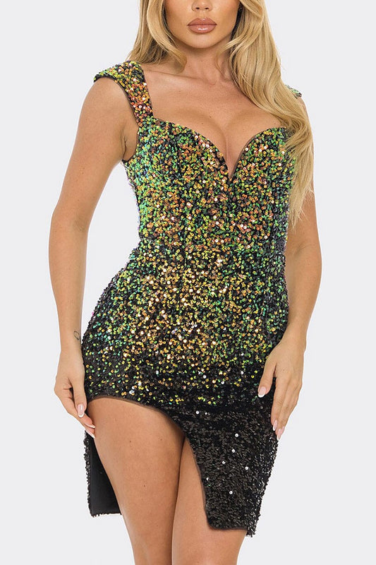 Sweetheart neck sequin bodycon dress (RVWT9269)