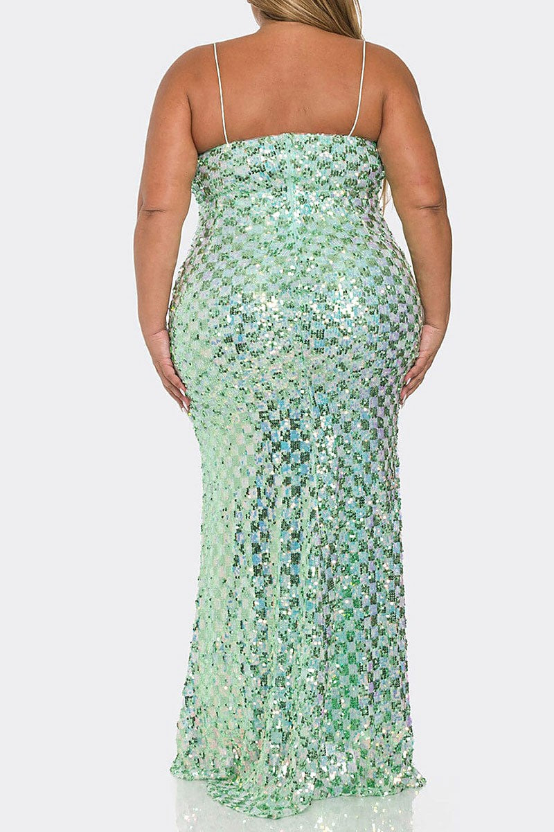 V neck multi sequin bodycon maxi dress (RVWT9304)