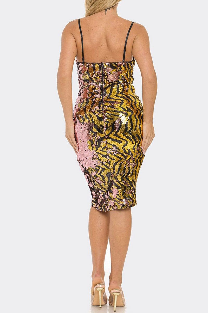 Multi sequin patterned bodycon midi dress (RVWT9311)