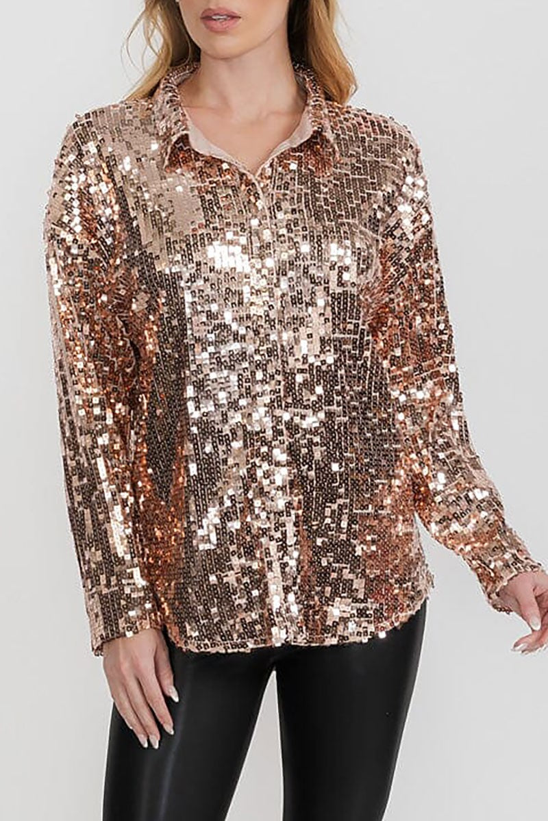 Fully sequins button down shirt top (RVWT9330)