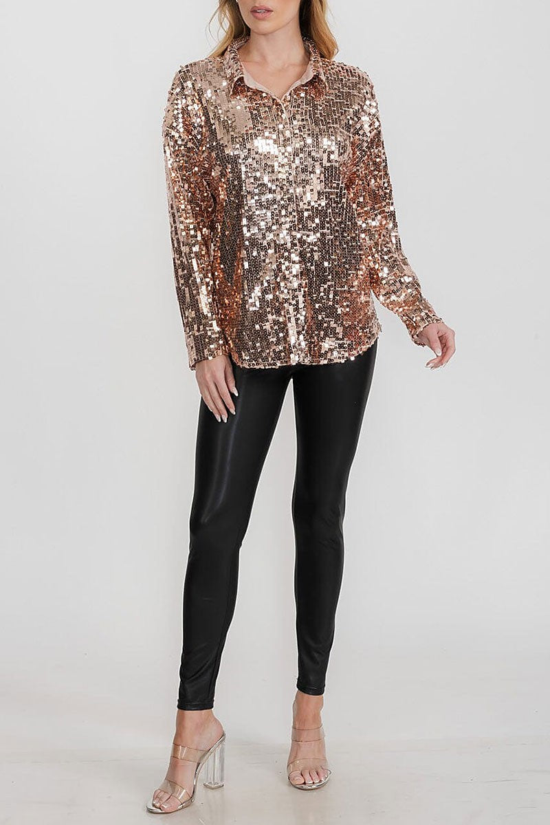 Fully sequins button down shirt top (RVWT9330)