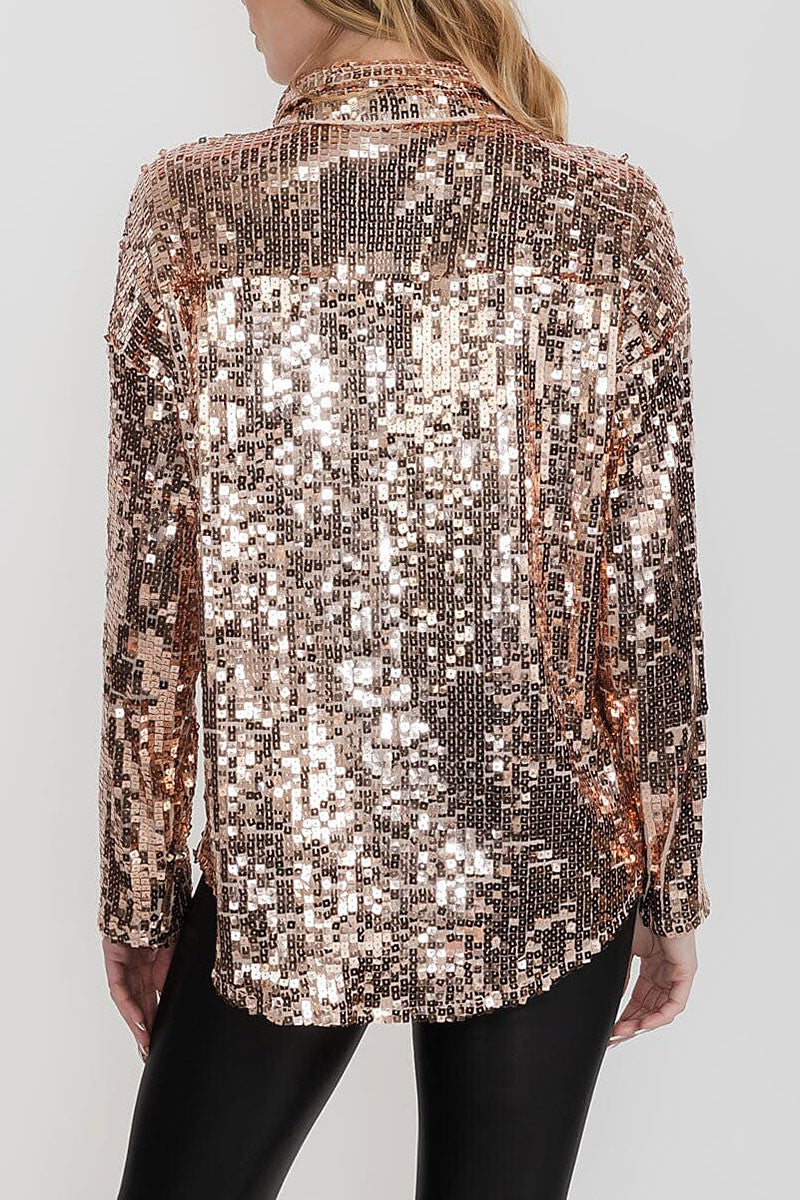 Fully sequins button down shirt top (RVWT9330)