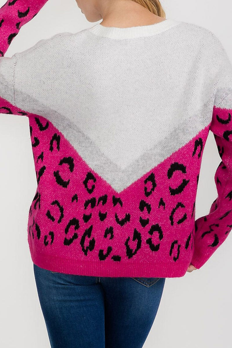 Animal print color block loose fit sweater (RVWT9353)