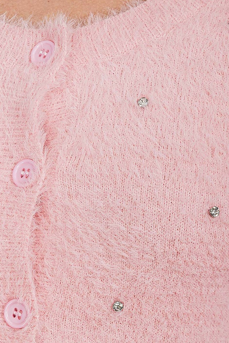 Long sleeve button up fuzzy studs sweater (RVWT9355)