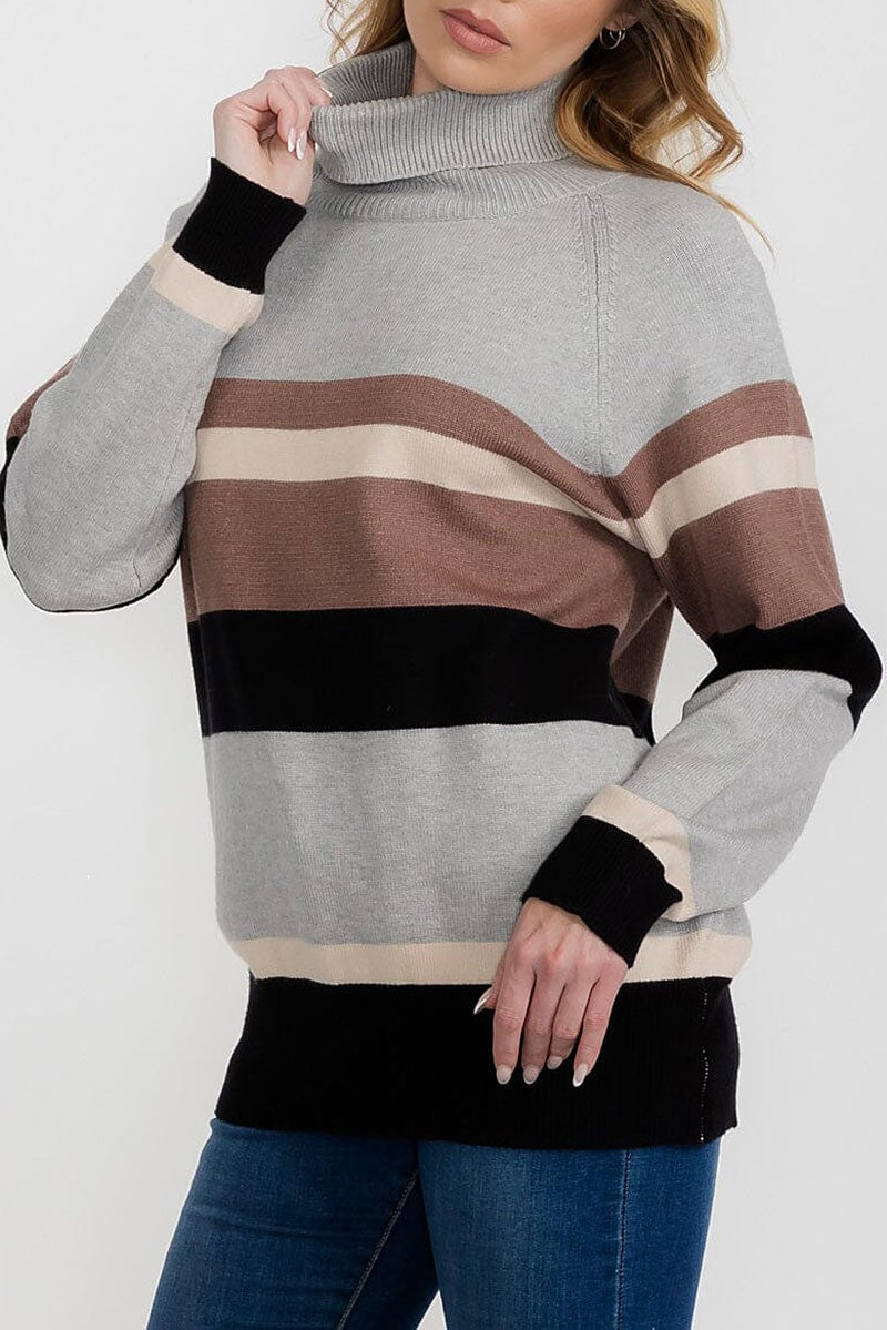 Turtle neck multi stripe loose fit sweater (RVWT9356)