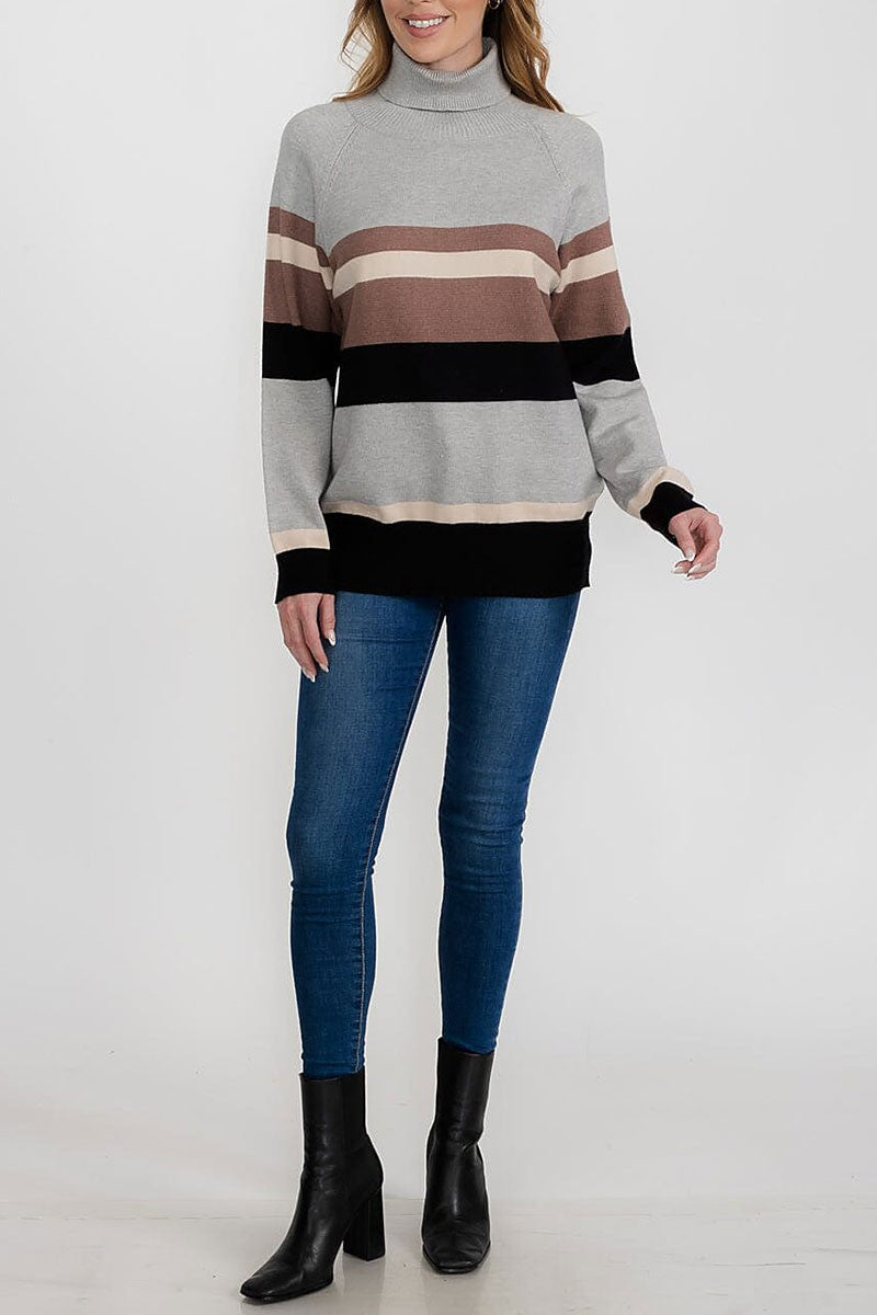 Turtle neck multi stripe loose fit sweater (RVWT9356)