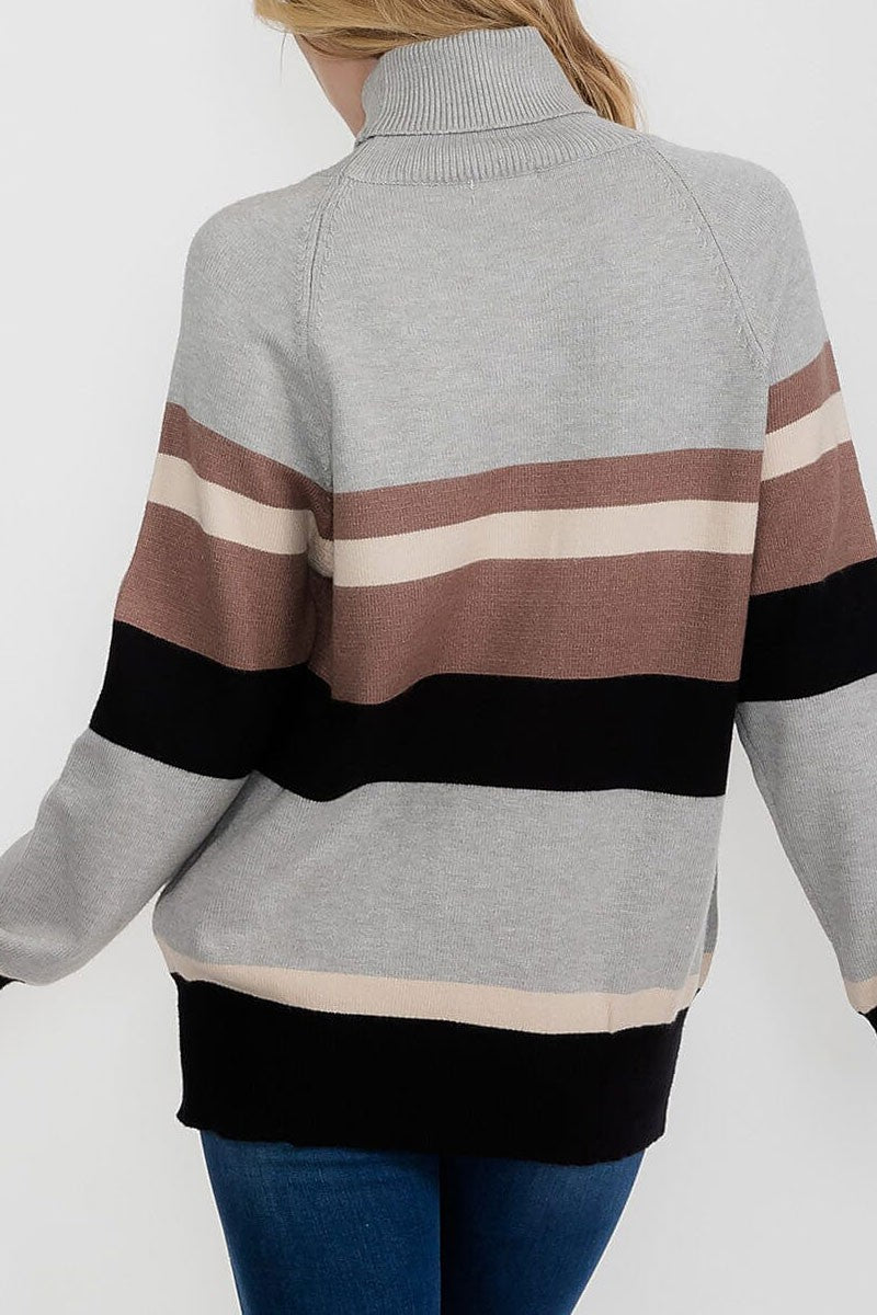 Turtle neck multi stripe loose fit sweater (RVWT9356)