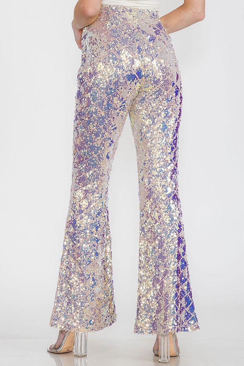 Sequin bell bottom zipper closure pants (RVWT9357)