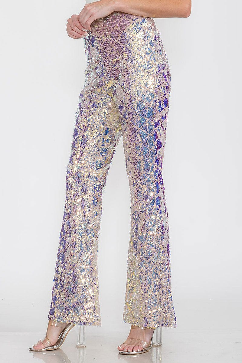 Sequin bell bottom zipper closure pants (RVWT9357)