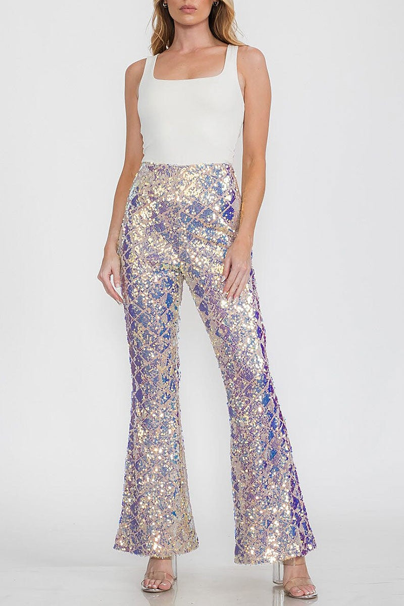 Sequin bell bottom zipper closure pants (RVWT9357)