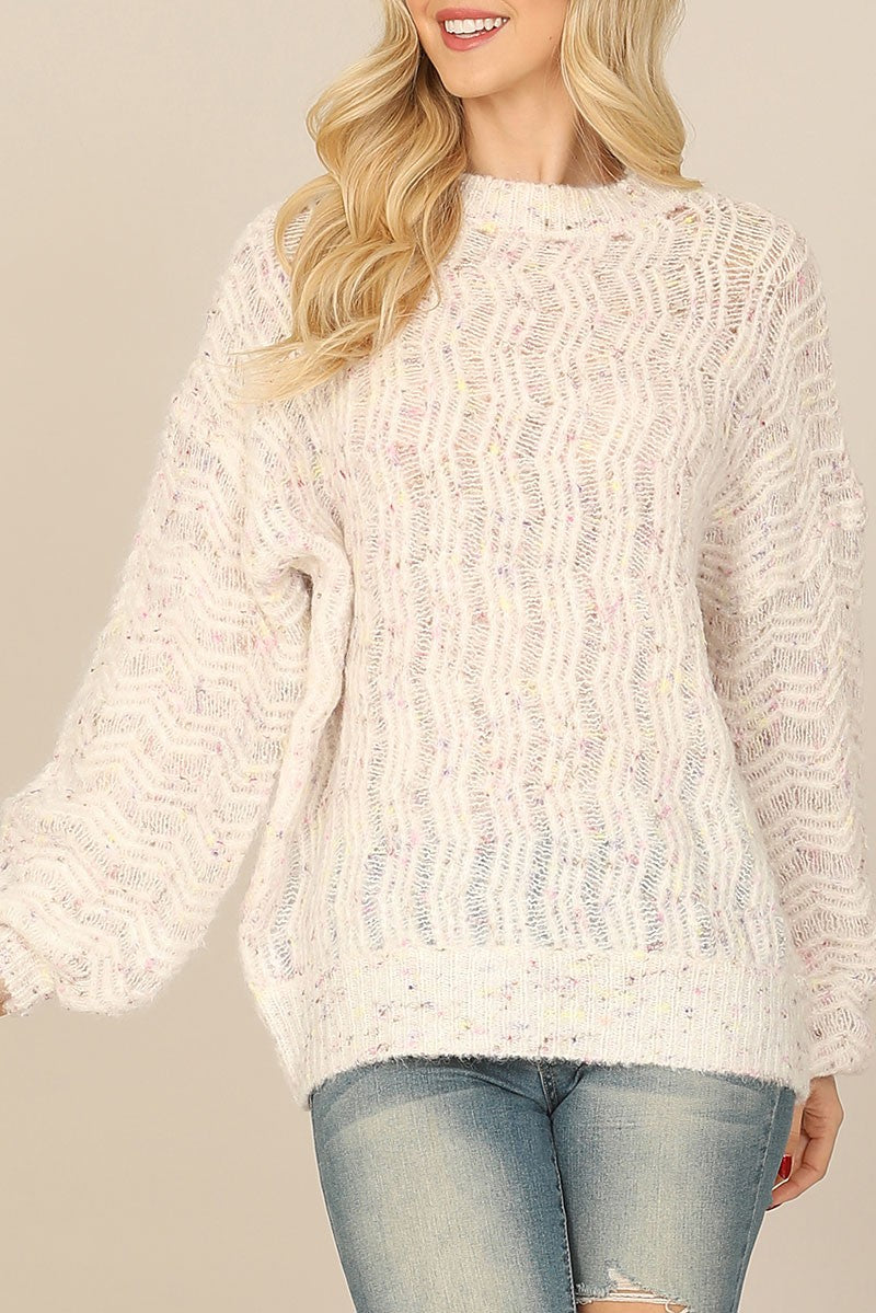 Knitted puff sleeve sweater (RSS6946)