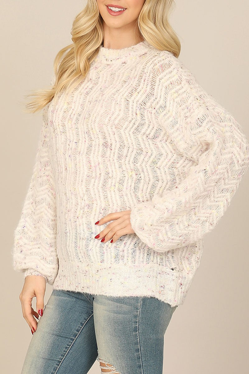 Knitted puff sleeve sweater (RSS6946)