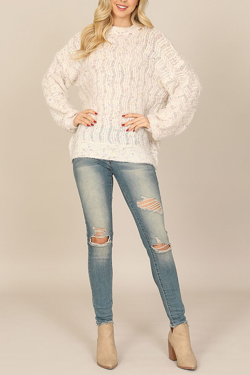 Knitted puff sleeve sweater (RSS6946)