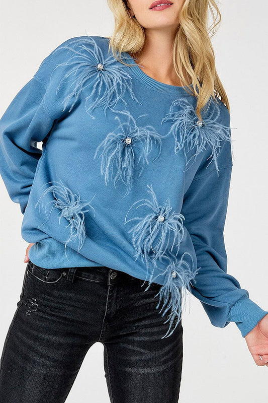 Feather studs detail pullover sweater (RVWT9822)