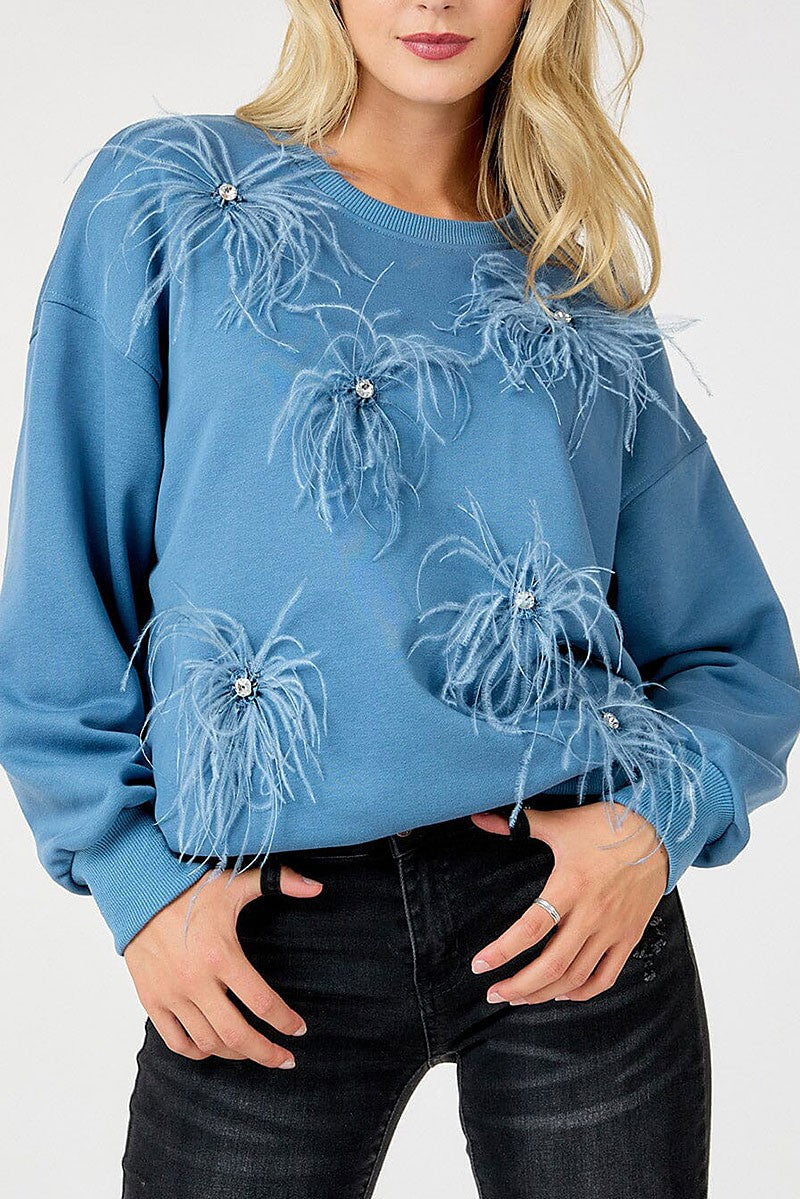 Feather studs detail pullover sweater (RVWT9822)