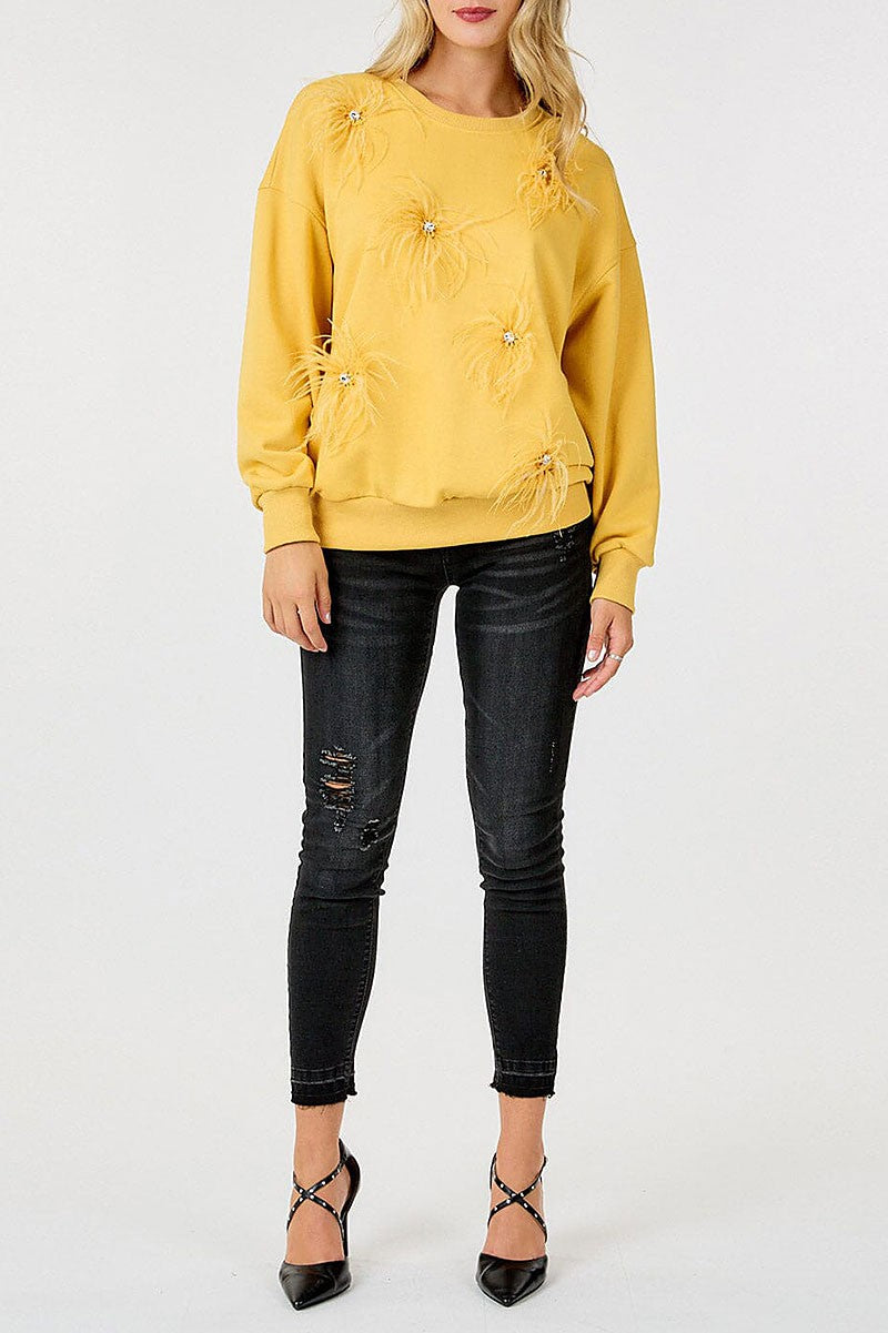 Feather studs detail pullover sweater (RVWT9822)