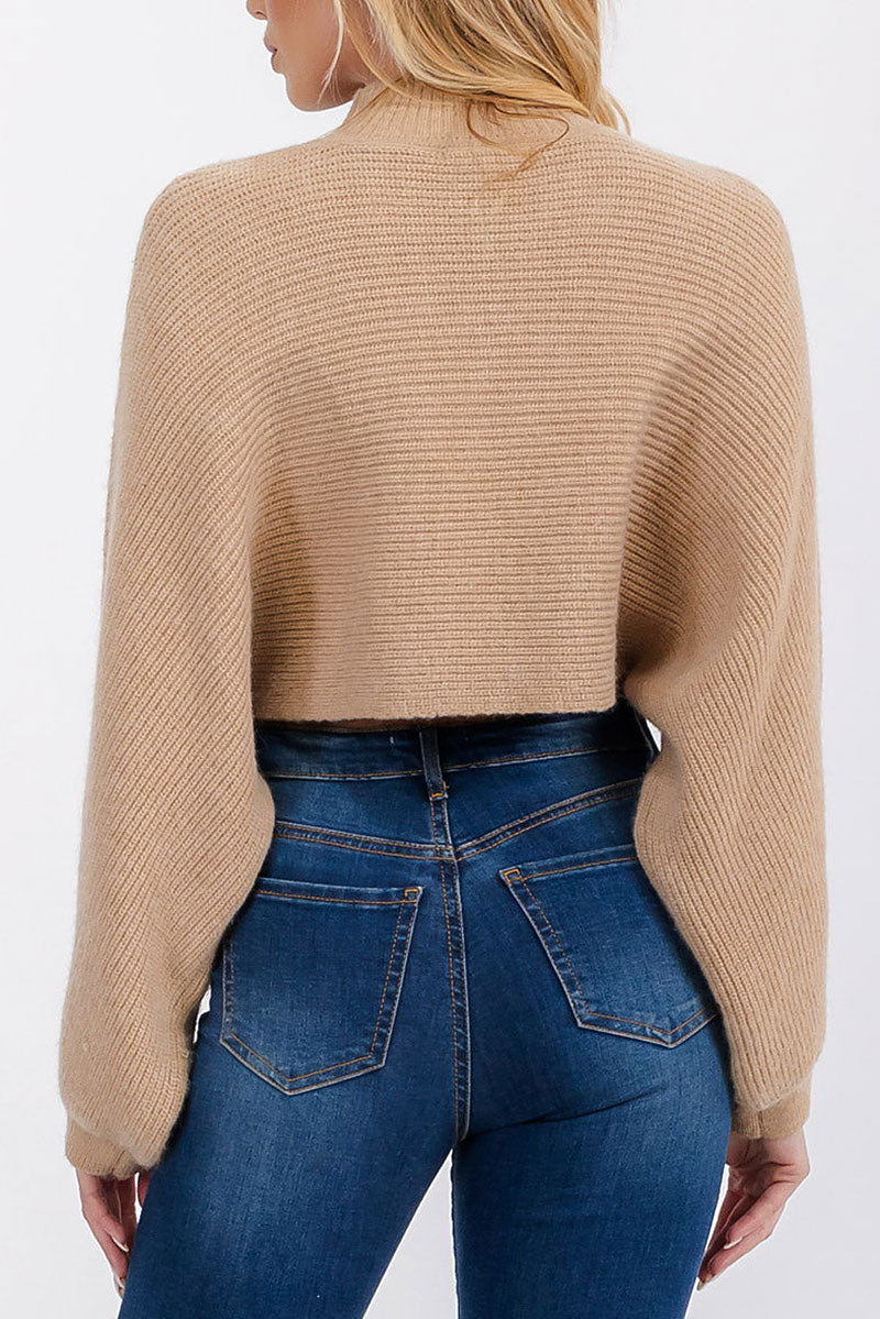 Long sleeve mock neck knit crop top (RVWT6685)