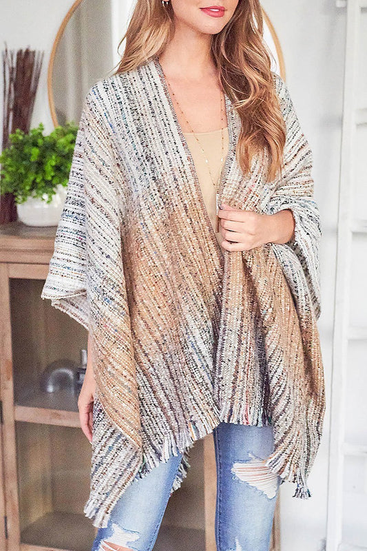 Fringe detail plaid poncho kimono (DGS5586)