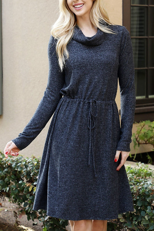 Cowl neck long sleeve dress (DED8946)