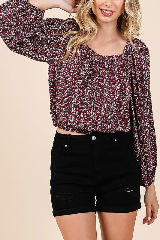 Puff sleeve button front top (EDH2274)