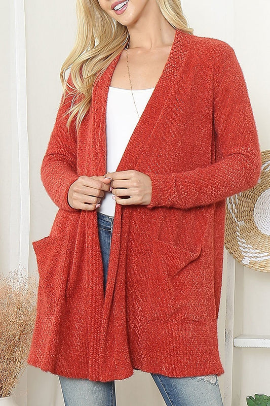 Front pockets open textured cardigan (DGS6132)