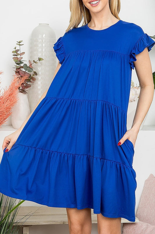 Ruffle short cap sleeve tiered dress (DED8361)