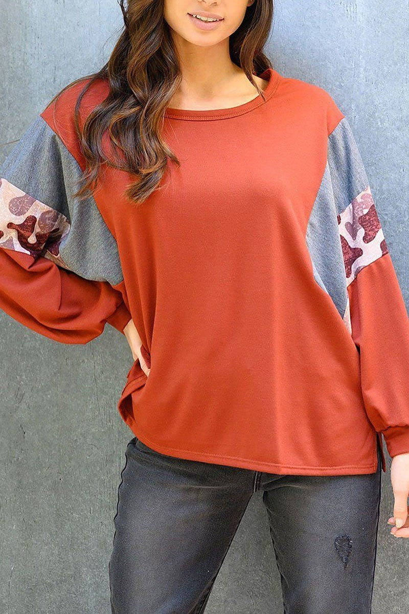 Long sleeve multi print top (EDWT3907)