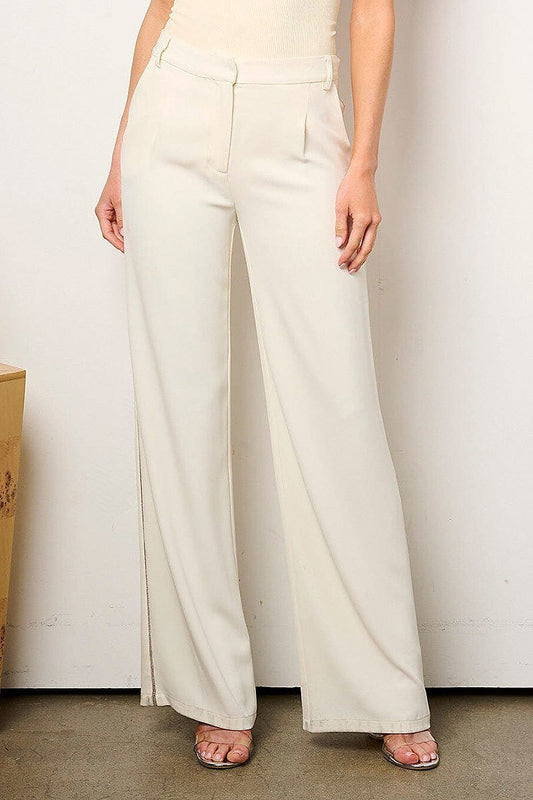 Button closure pleated wide leg palazzo pants (EFWT9080)