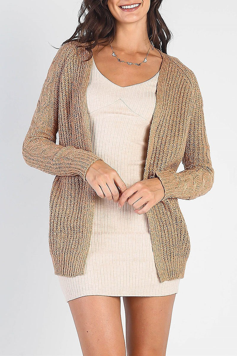 Open front cabel knit long sleeve cardigan (TDG9872)