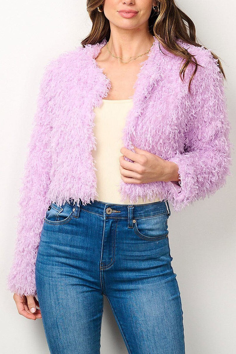 Long sleeve open front fuzzy blazer (EFWT6962)