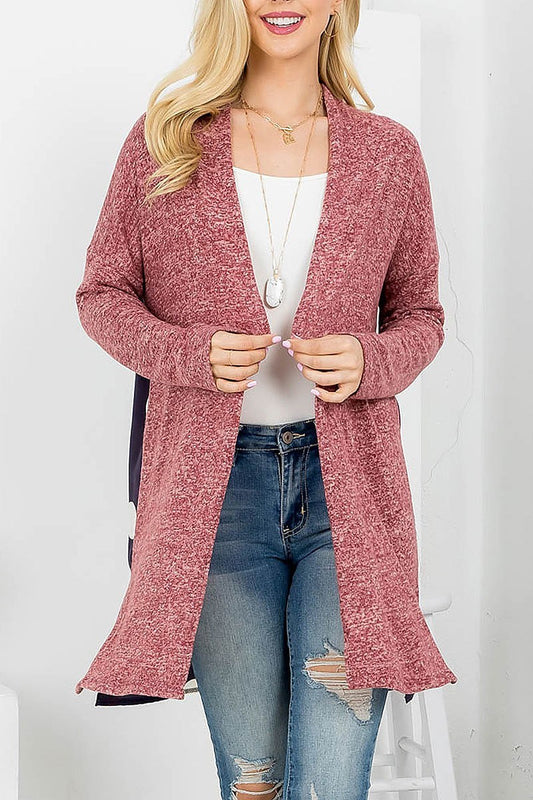 Polka dot print back solid front cardigan (EF4151)