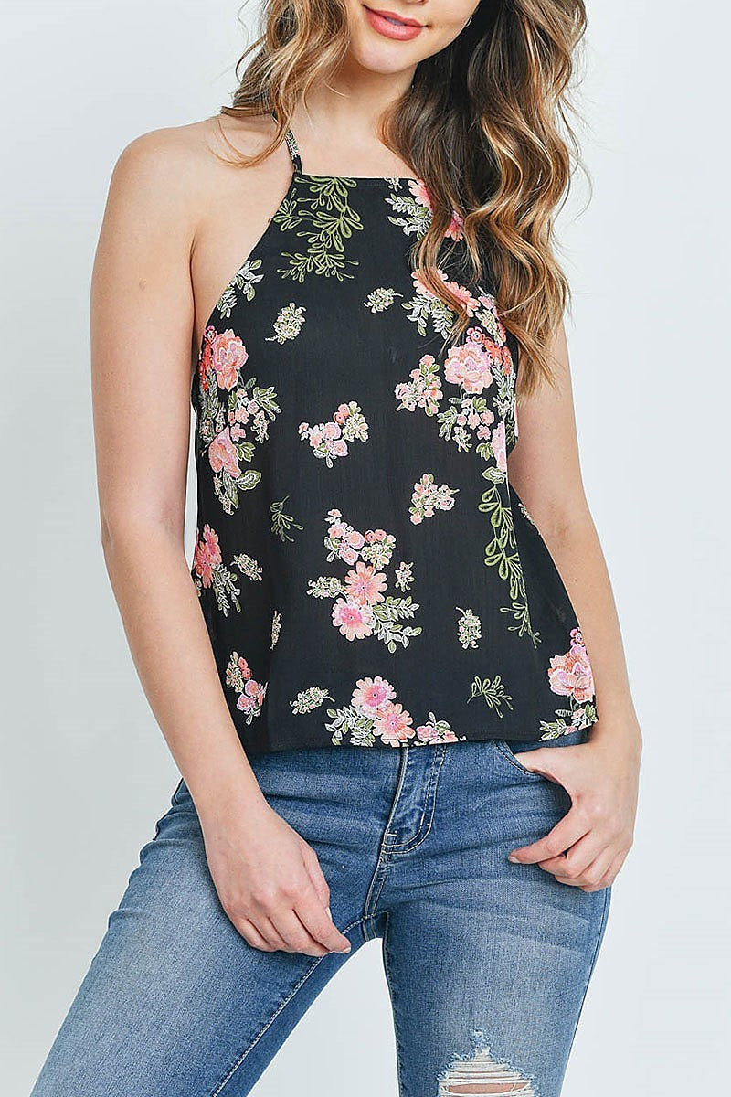 Halter neck floral print top (ED8595)