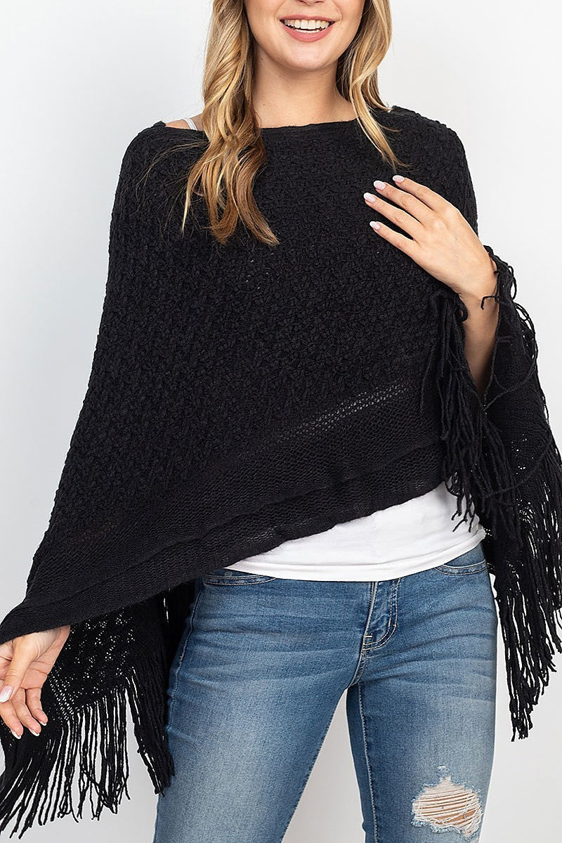 Pattern knitted fringe poncho (DGS5328)