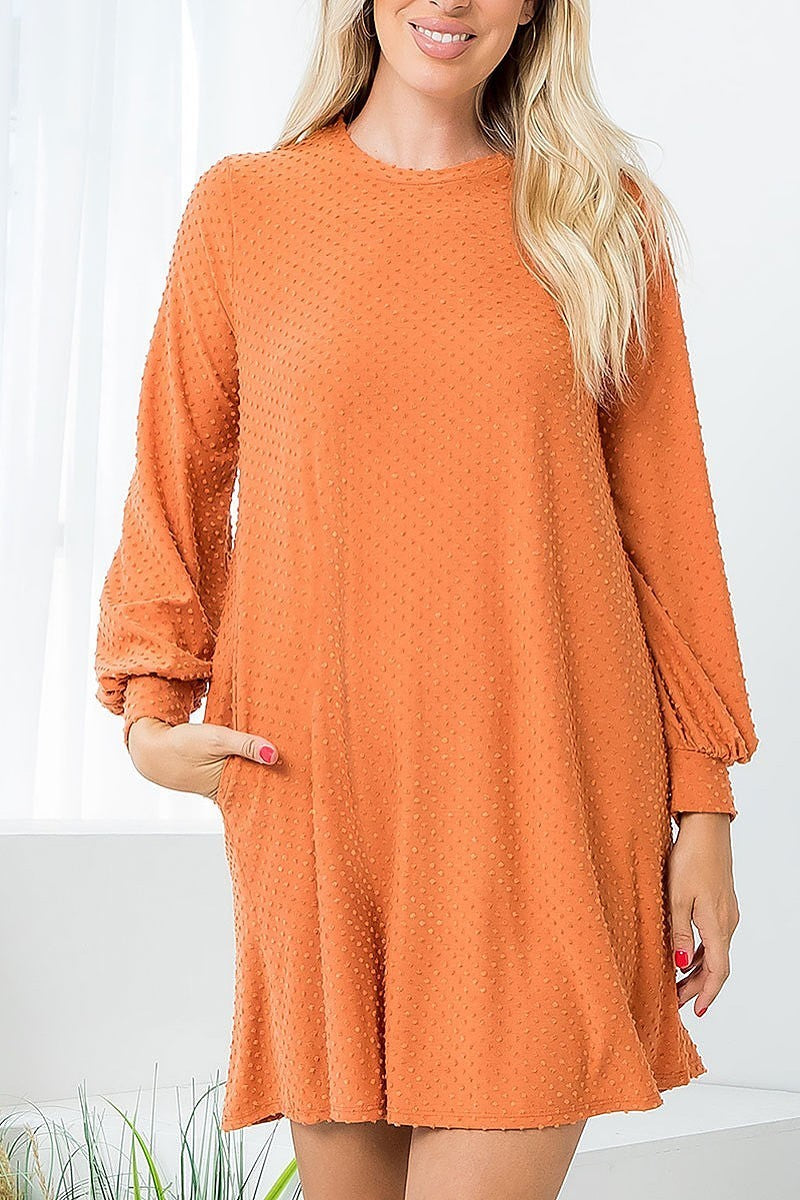 Long sleeve brushed layered ruffle hem dress (DED8736)