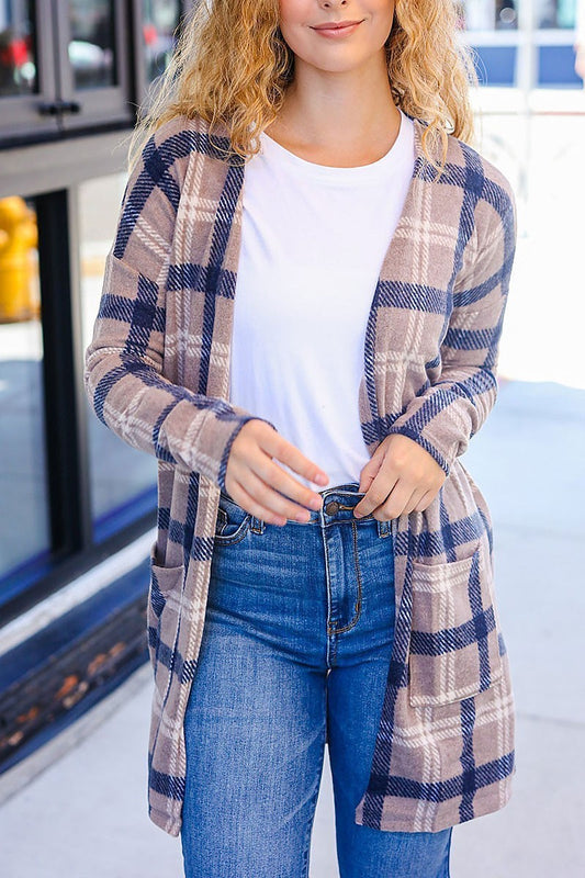 Plaid pocketed cardigan (ETBM6159)