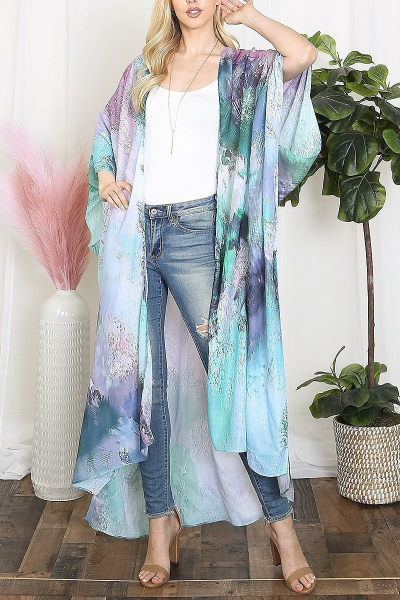 Tie dye abstract print long kimono (EF5585)