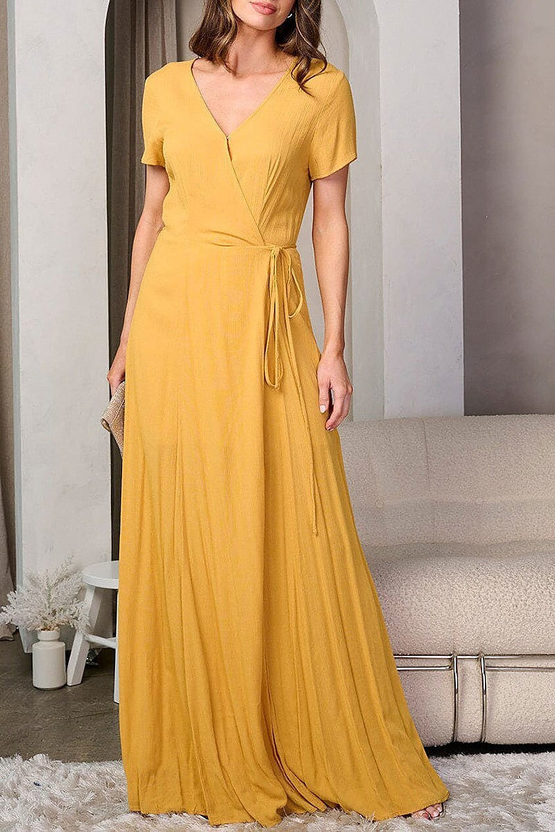 Short sleeve v-neck wrap maxi dress (EFWT8192)