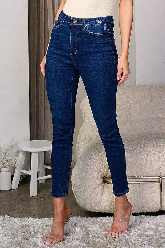 Button closure stretch denim skinny jeans (EFWT8138)