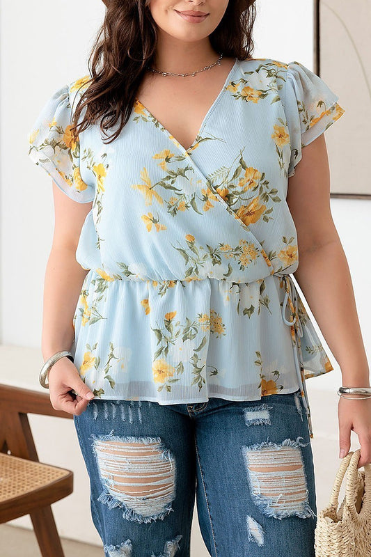 Ruffle hem floral wrap top (TED2995)