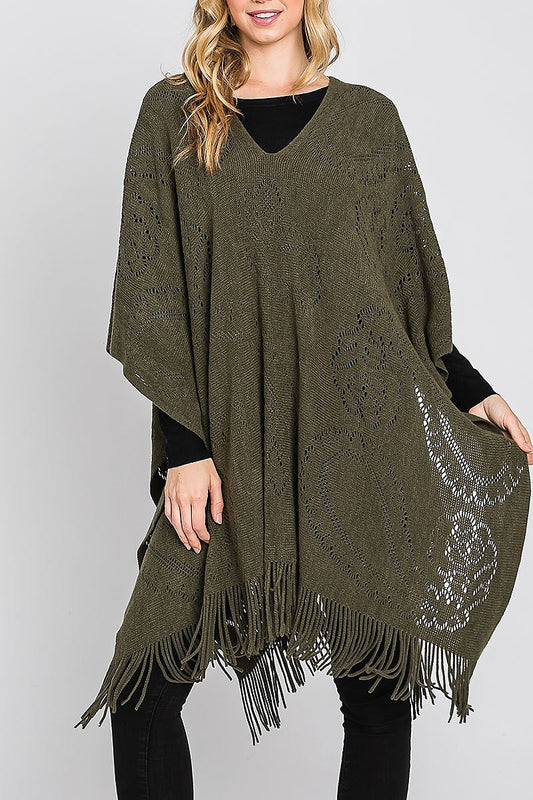 Paisley pattern fringe poncho (DGS6143)