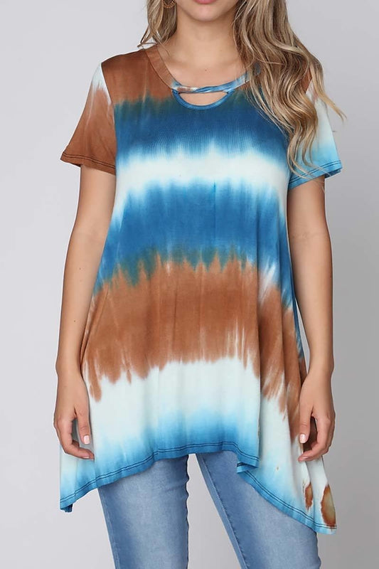 Tie dye short sleeve cut out round neckline (DGC8858-LAST)