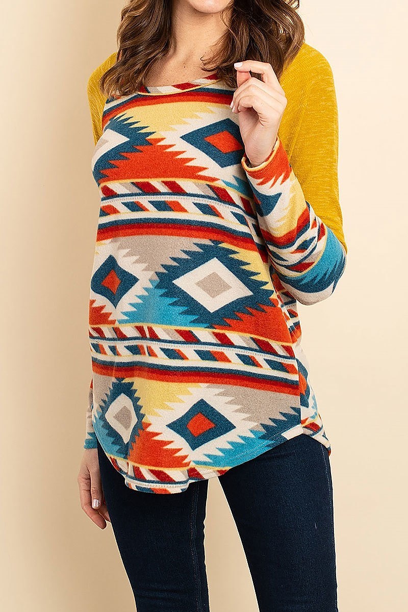 Tribal print color block top (ED8054)