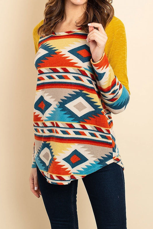 Tribal print color block top (ED8054)