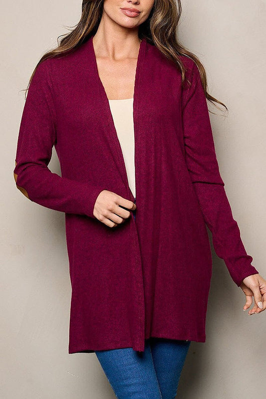 Long sleeve elbow patched open front cardigan (EFWT4494)